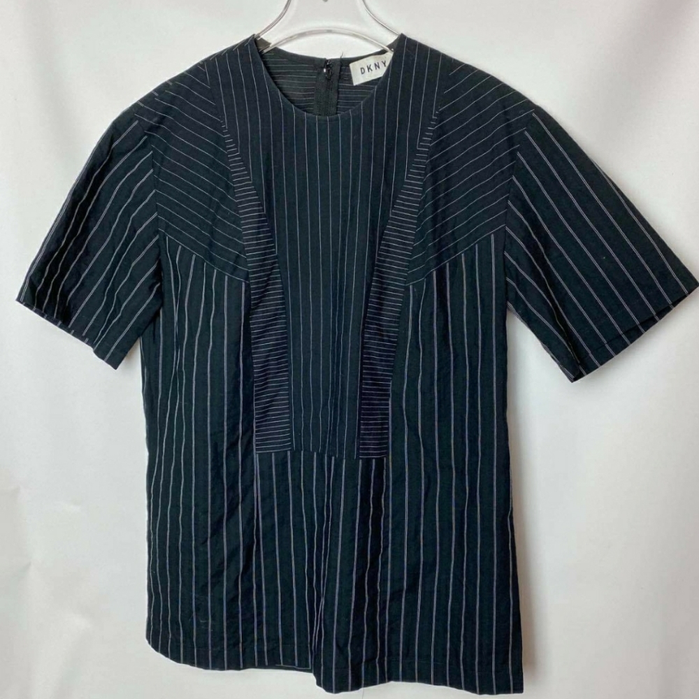 D K N Y Short Sleeved Pin Stripe Blouse